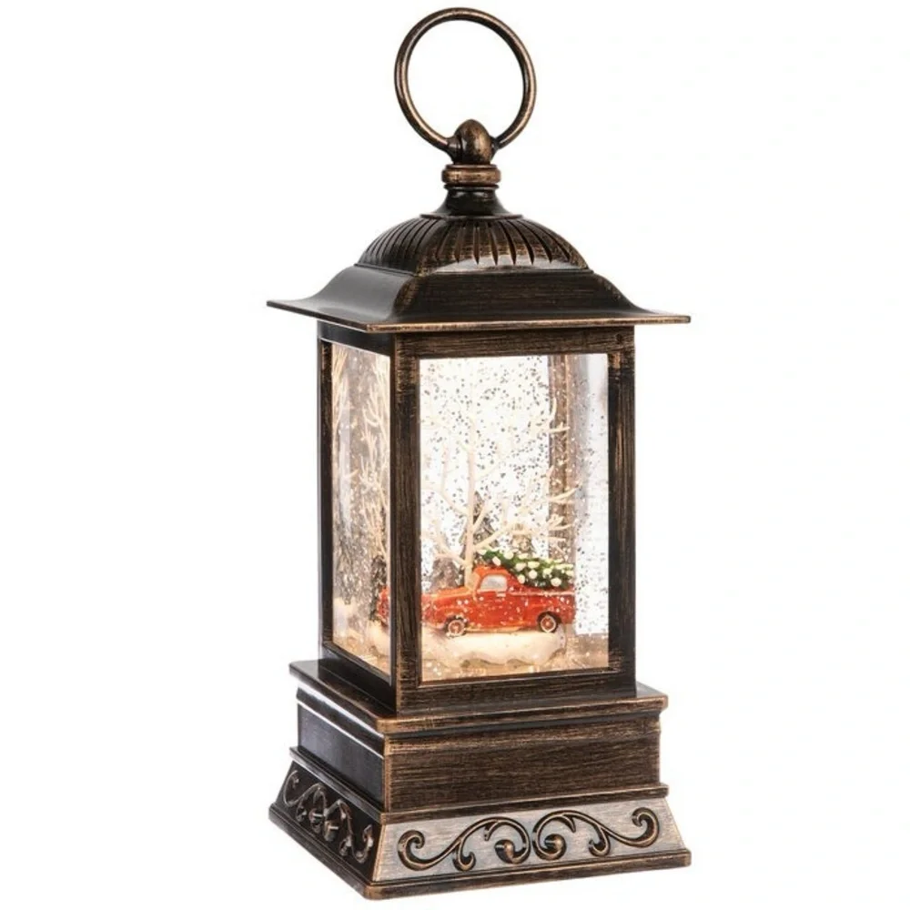 Vintage Bronze Lantern with Snow Globe Scene